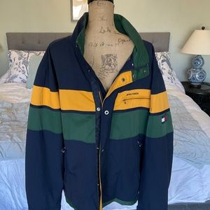 Vintage Tommy Hilfiger Colorblock Windbreaker Jacket green yellow Size XXL Y2K